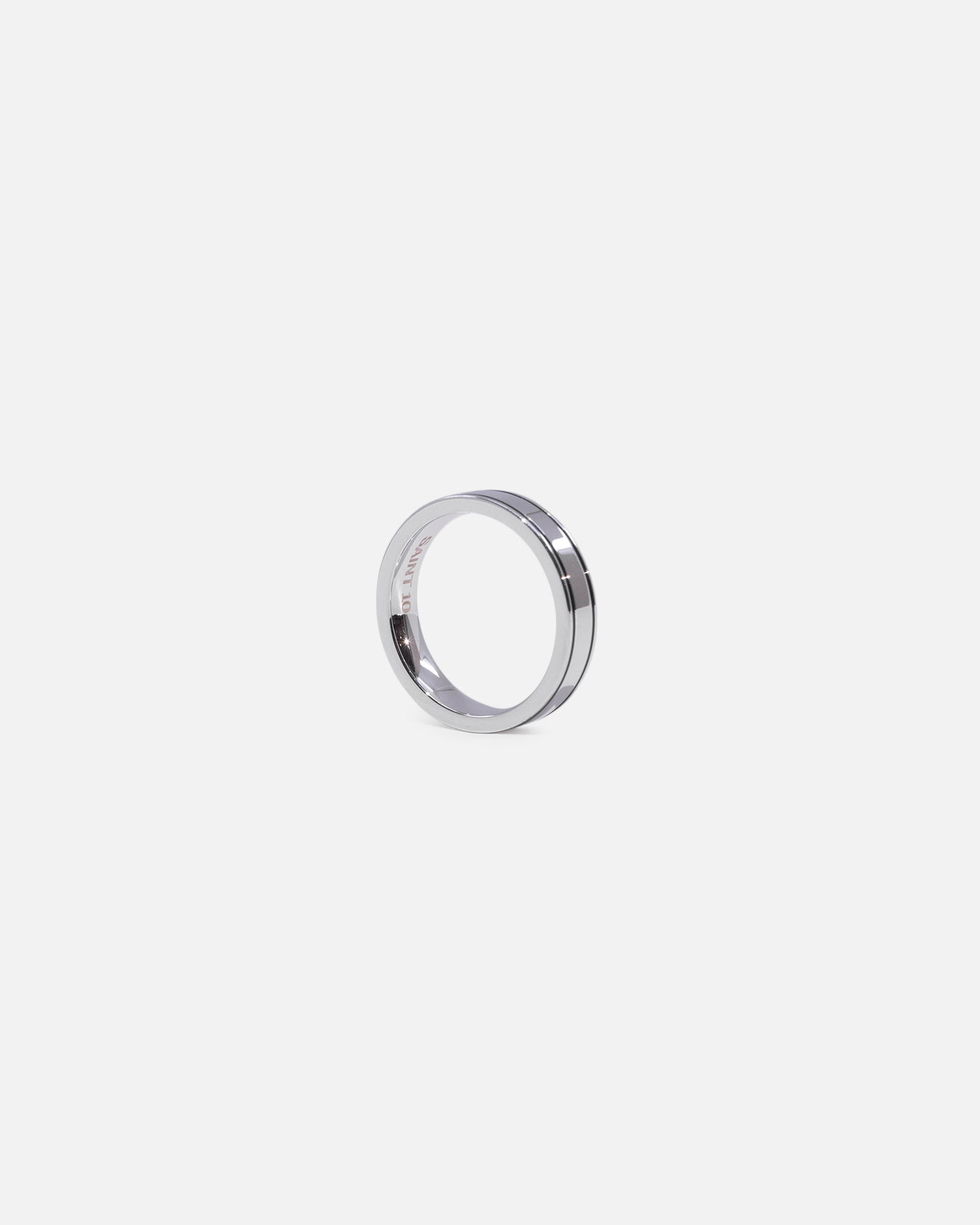 Saint Morta 5mm Black Etched Ring White Gold