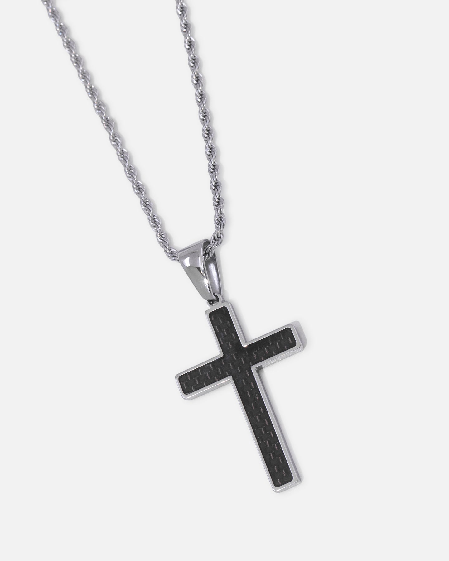 Saint Morta Carbon Cross Pendant Chain White Gold
