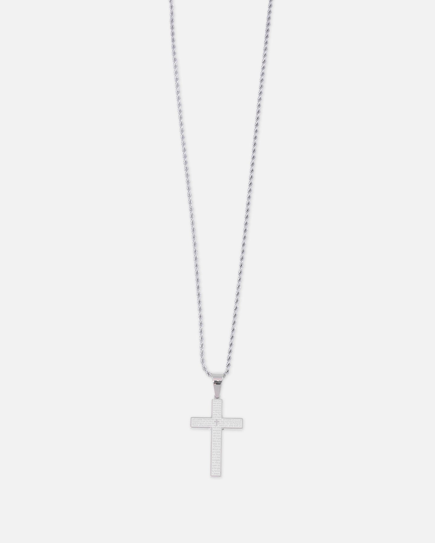 Saint Morta Textured Cross Pendant Chain White Gold