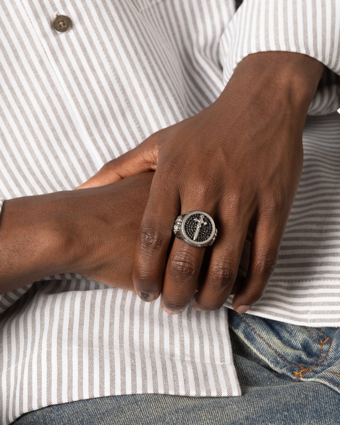 Guess Mainline Rebel Knight 18mm Dagger Crystal Ring Silver