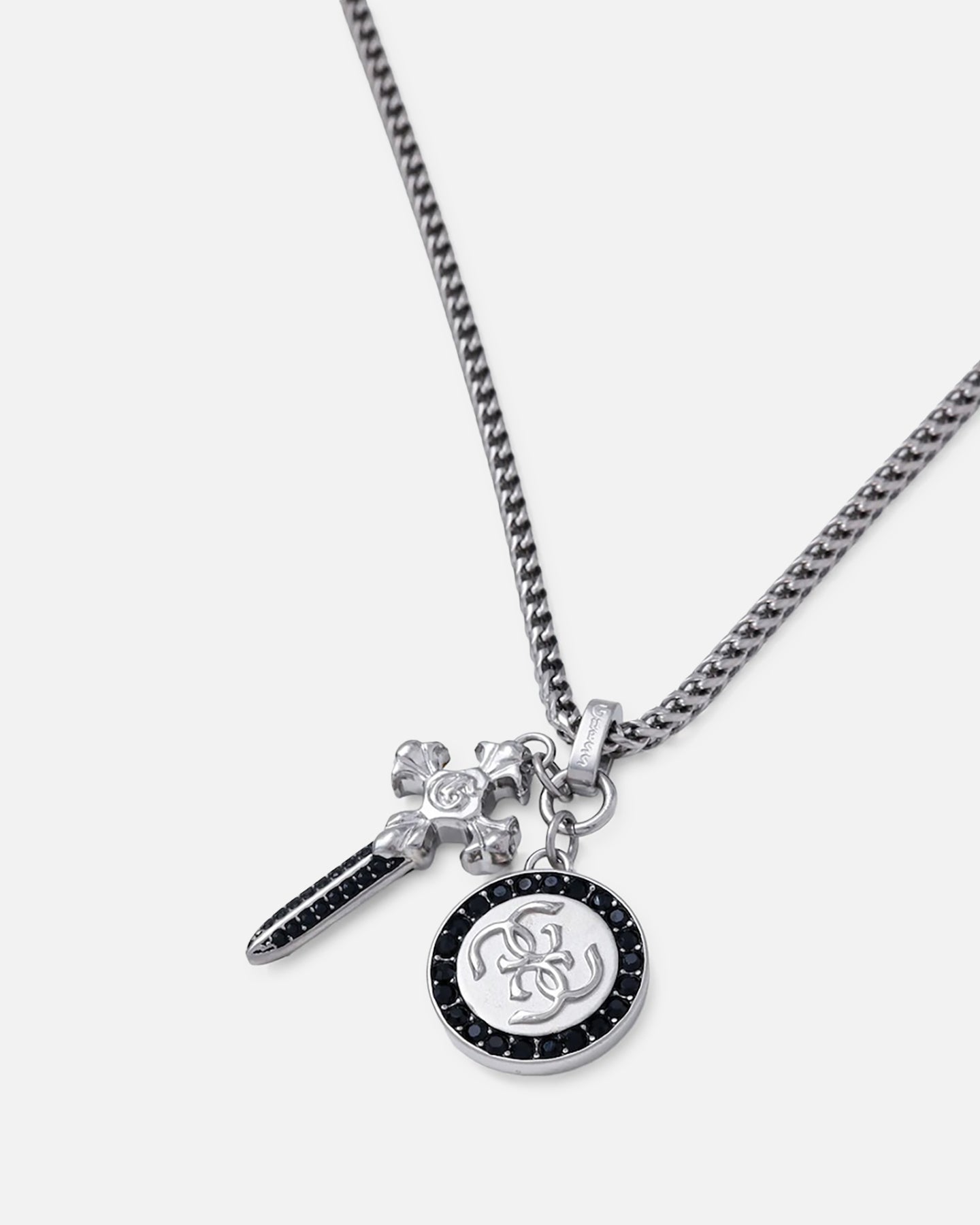 Guess Mainline Rebel Knight 26" 4G Coin And Dagger Necklace Silver
