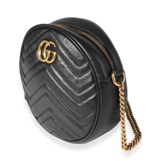 Gucci Black Matelassé GG Marmont Mini Round Shoulder Bag