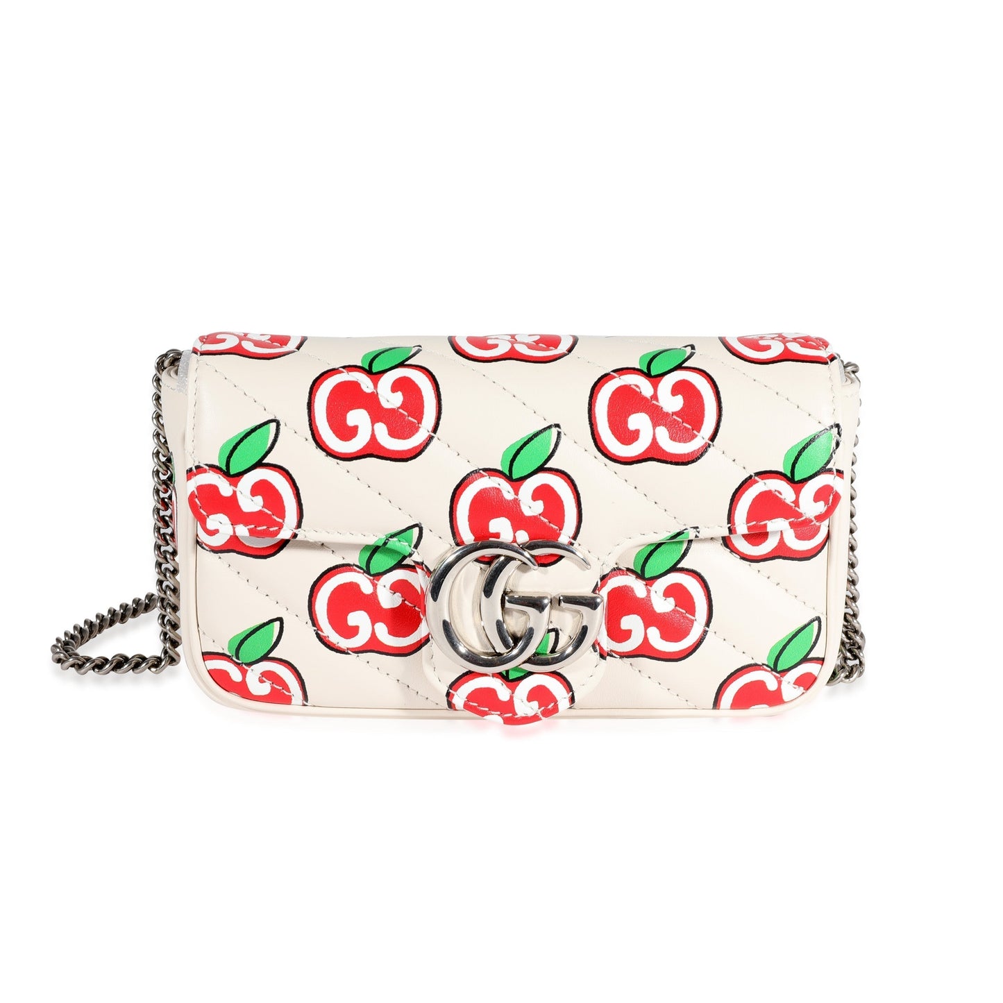 Gucci GG Apple White Matelassé Super Mini Marmont Bag