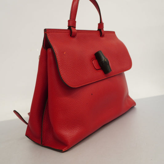 GUCCI  Bamboo 2way Bag 392013 Women's Leather Handbag,Shoulder Bag Red Color