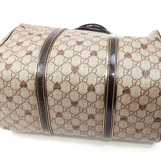 GUCCI Boston Bag GG Supreme Women's Beige Brown PVC Patent Leather 193603 Hand Plus