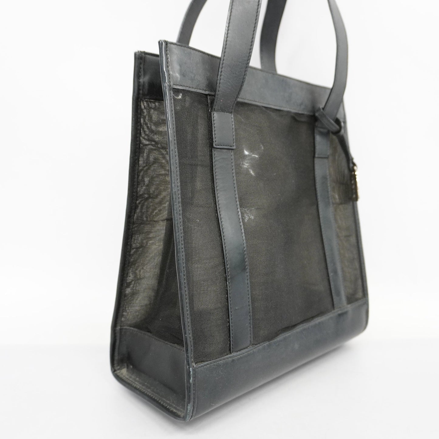 GUCCI  002 1705 0405 Women's Mesh,Leather Tote Bag Black