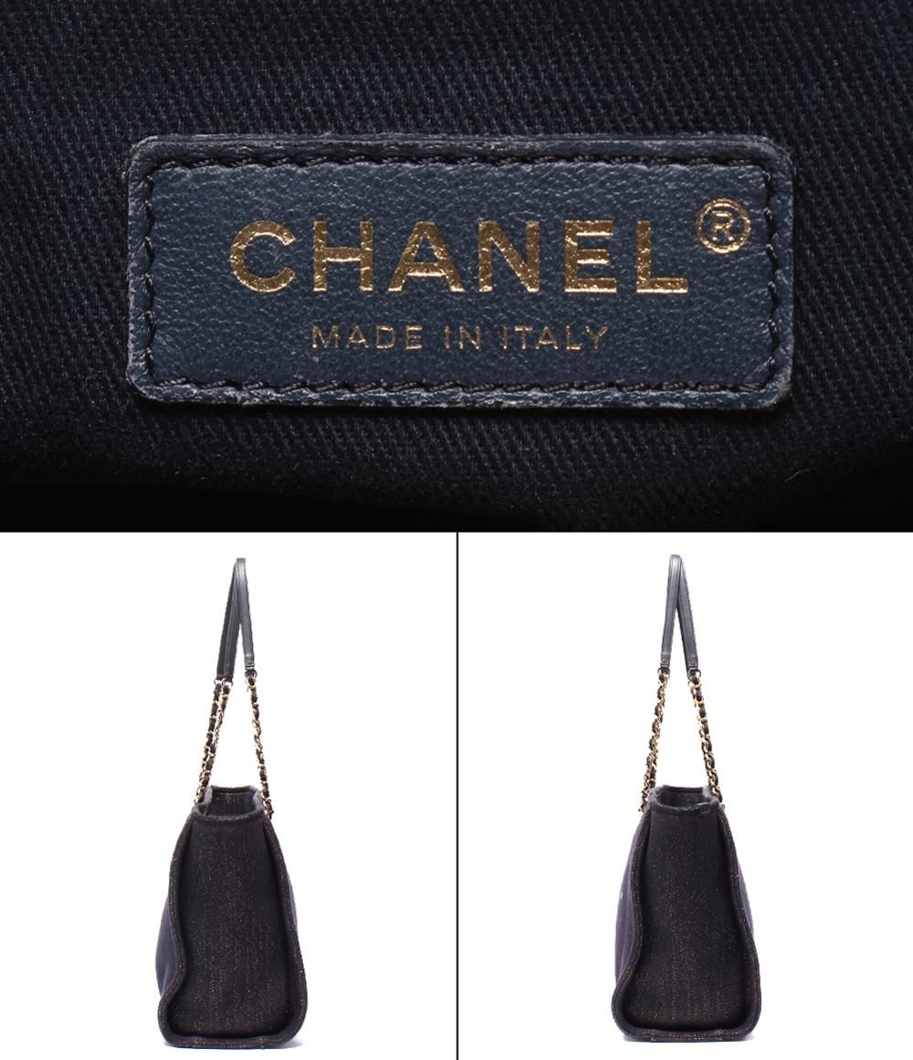 Chanel Tote Shoulder Gold Mixed Fiber Deauville MM