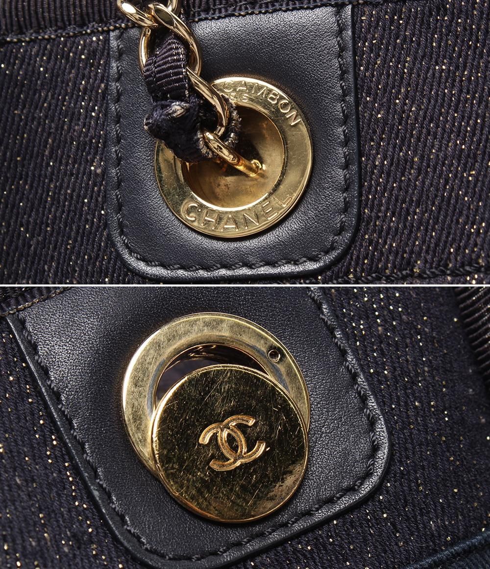 Chanel Tote Shoulder Gold Mixed Fiber Deauville MM
