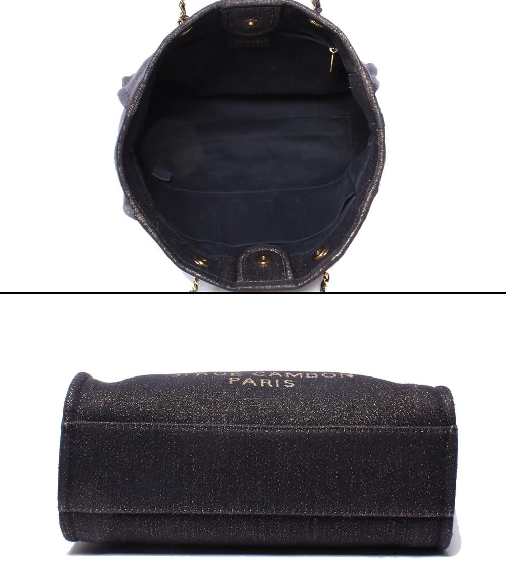 Chanel Tote Shoulder Gold Mixed Fiber Deauville MM