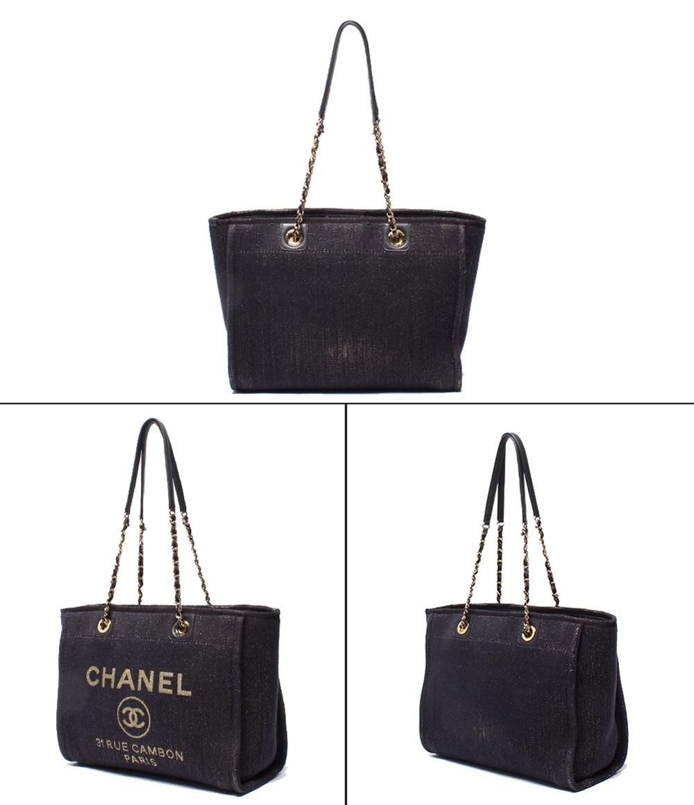 Chanel Tote Shoulder Gold Mixed Fiber Deauville MM