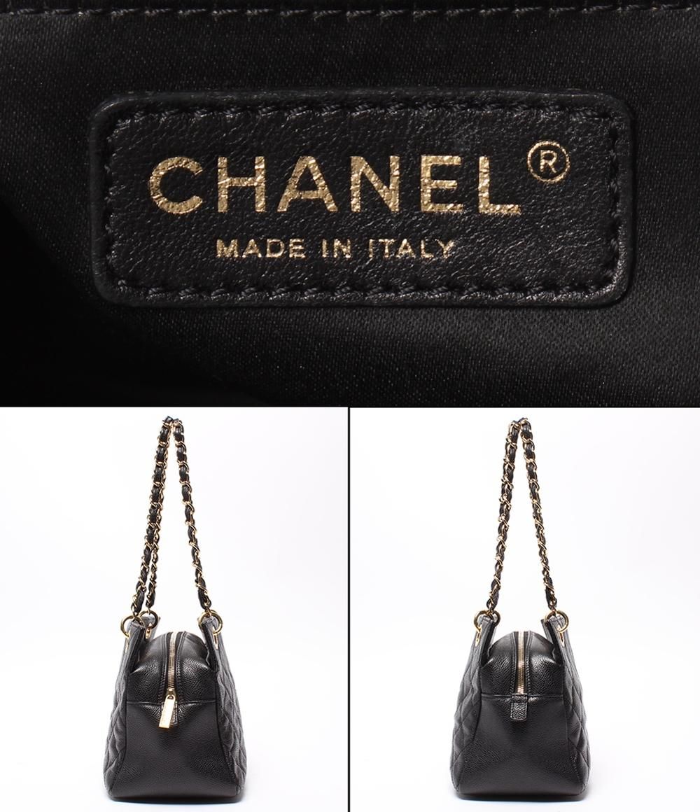 Chanel Chain Shoulder Bag Gold Quilted Caviar Leather Petit Timeless