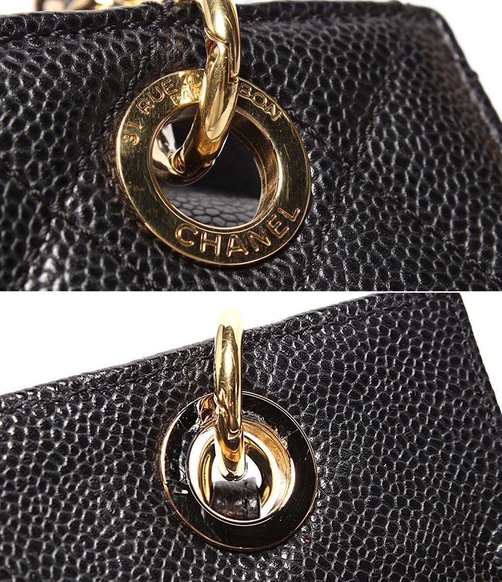 Chanel Chain Shoulder Bag Gold Quilted Caviar Leather Petit Timeless