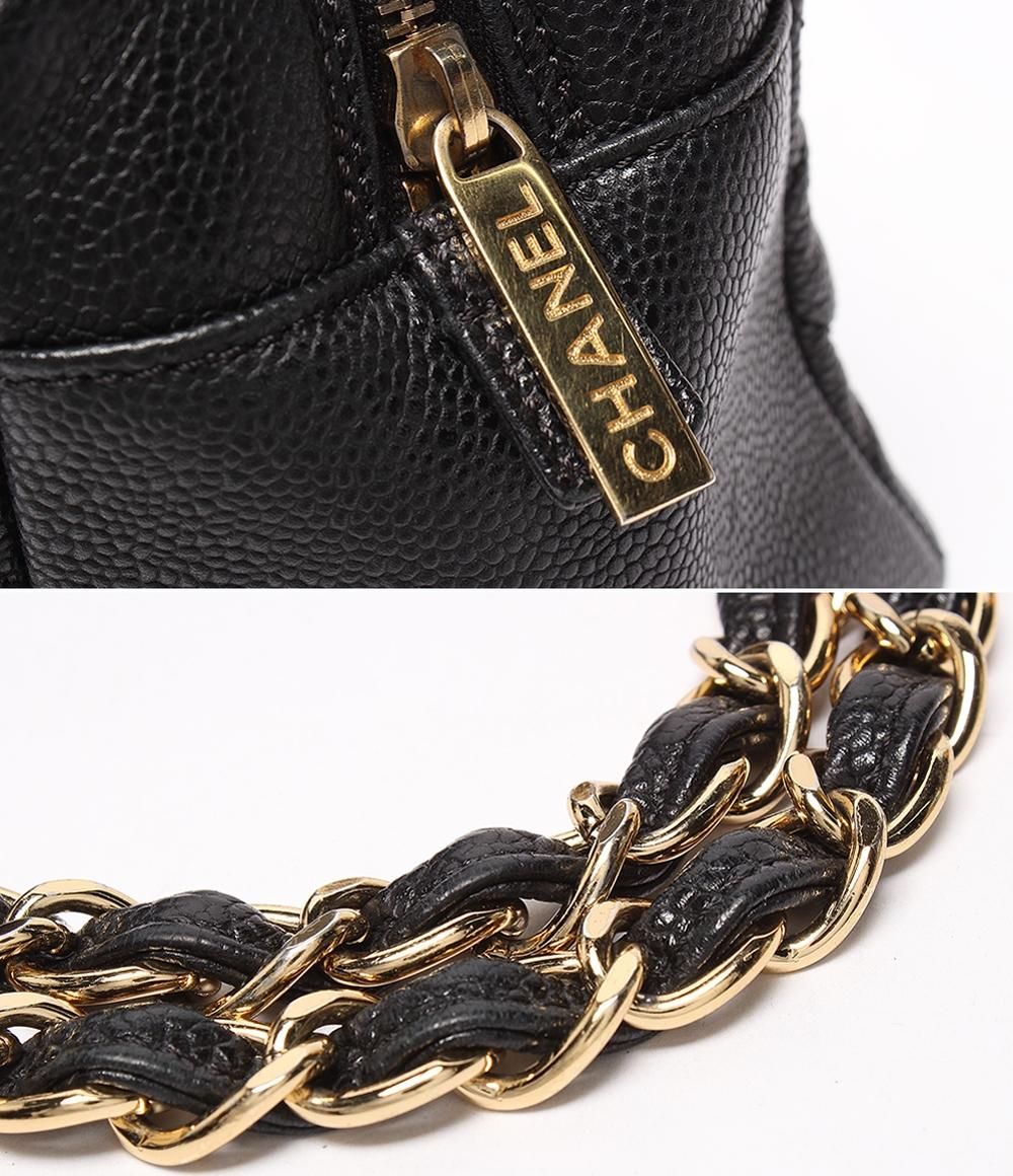 Chanel Chain Shoulder Bag Gold Quilted Caviar Leather Petit Timeless