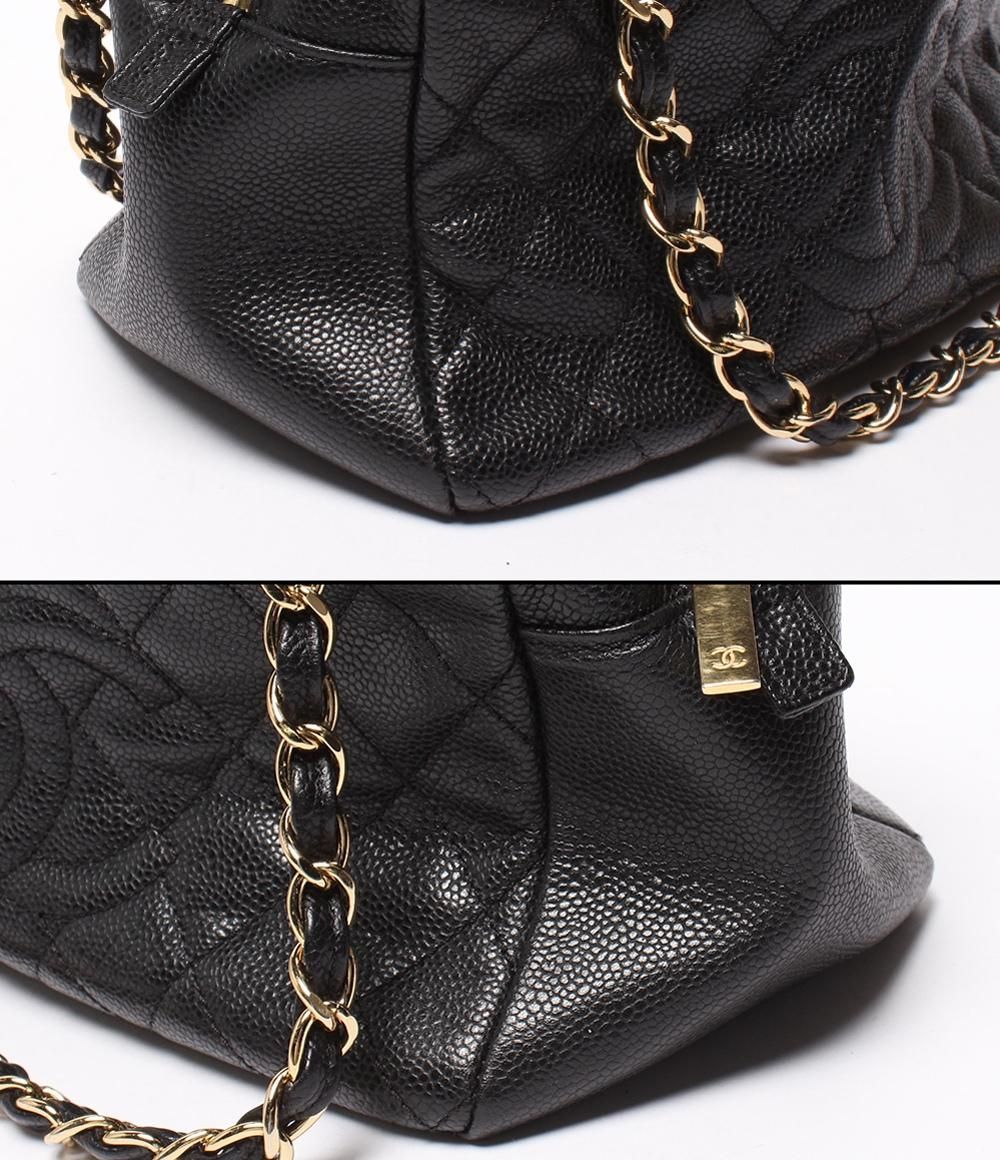 Chanel Chain Shoulder Bag Gold Quilted Caviar Leather Petit Timeless