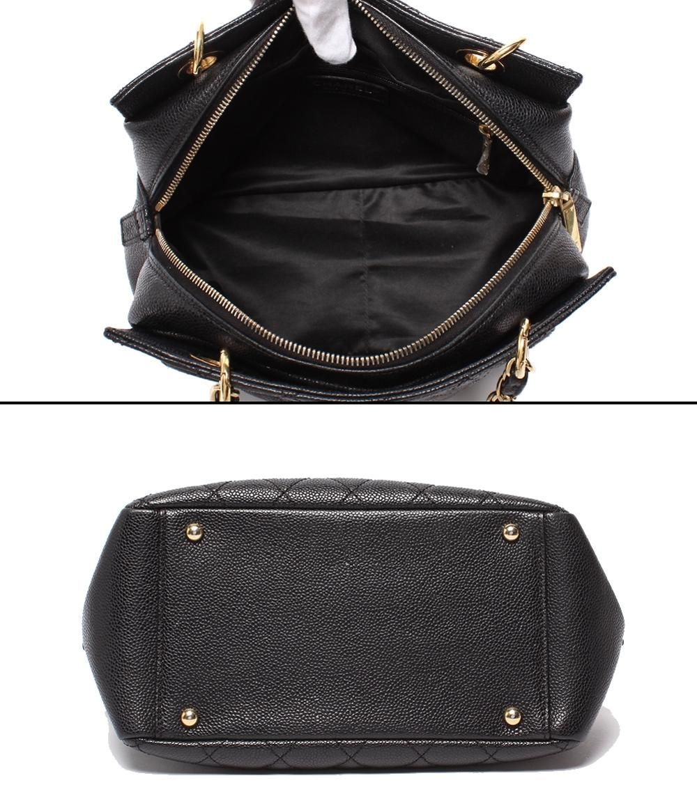 Chanel Chain Shoulder Bag Gold Quilted Caviar Leather Petit Timeless