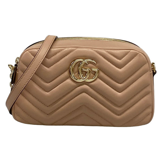 Gucci Shoulder Bag GG Marmont Small Pink Beige Chain Leather