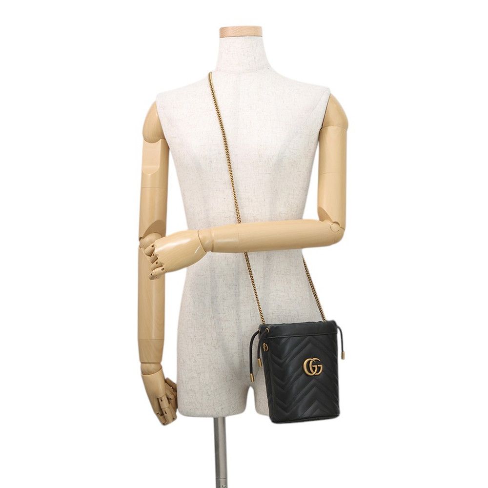 Gucci Chain Shoulder Bag GG Marmont Mini Quilted Black