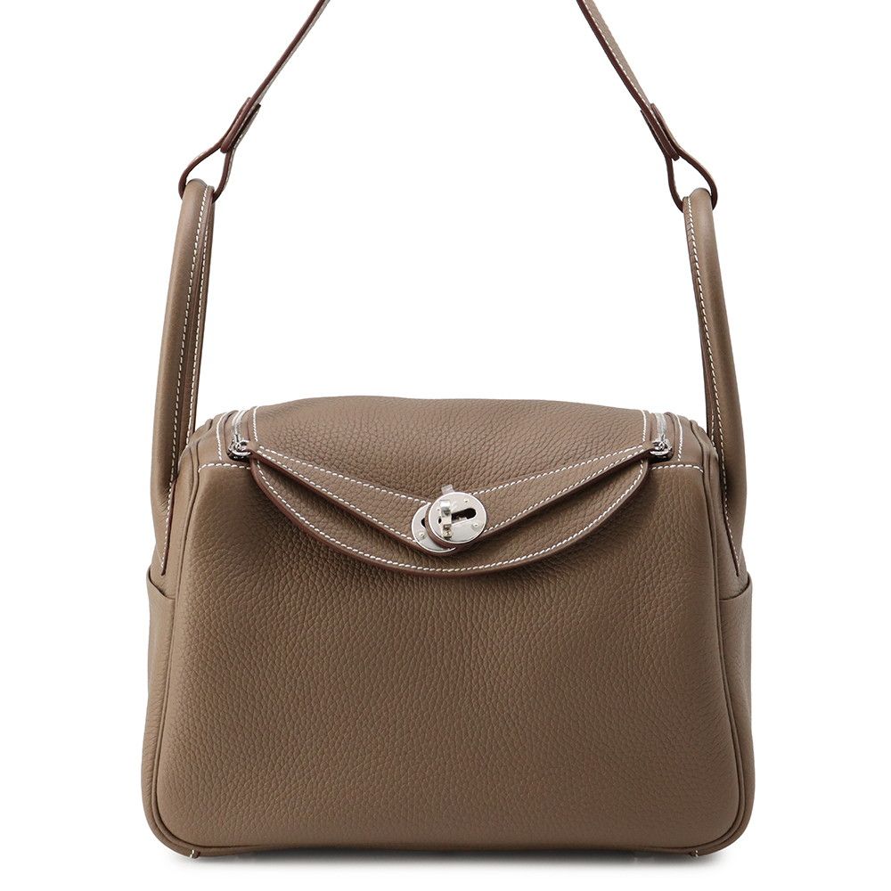 Hermes Lindy 26 Etoupe Silver Taurillon Clemence 2-Way Handbag