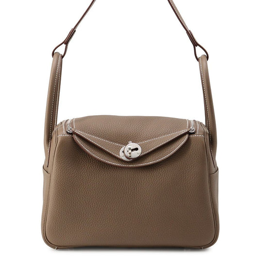 Hermes Lindy 26 Etoupe Silver Taurillon Clemence 2-Way Handbag