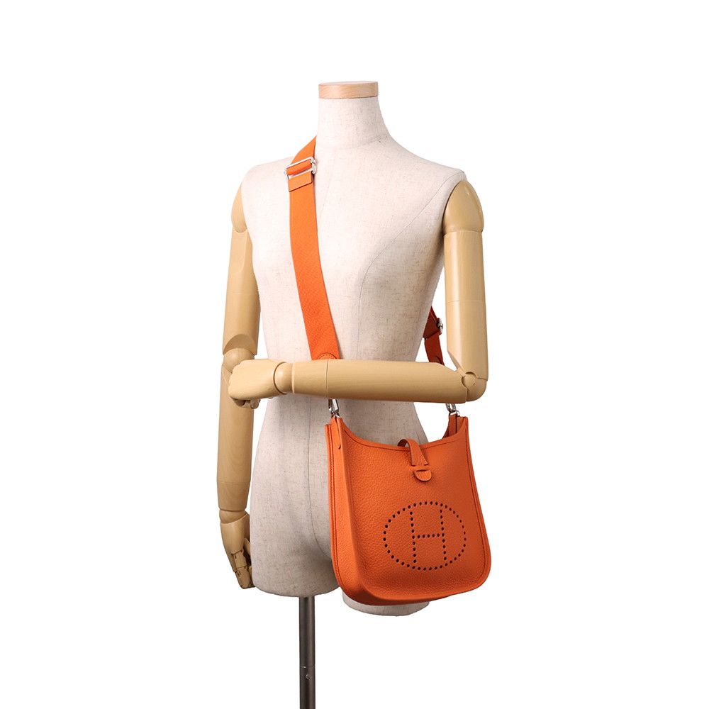 Hermes Shoulder Bag Evelyne 3 23 Orange Silver Taurillon Clemence