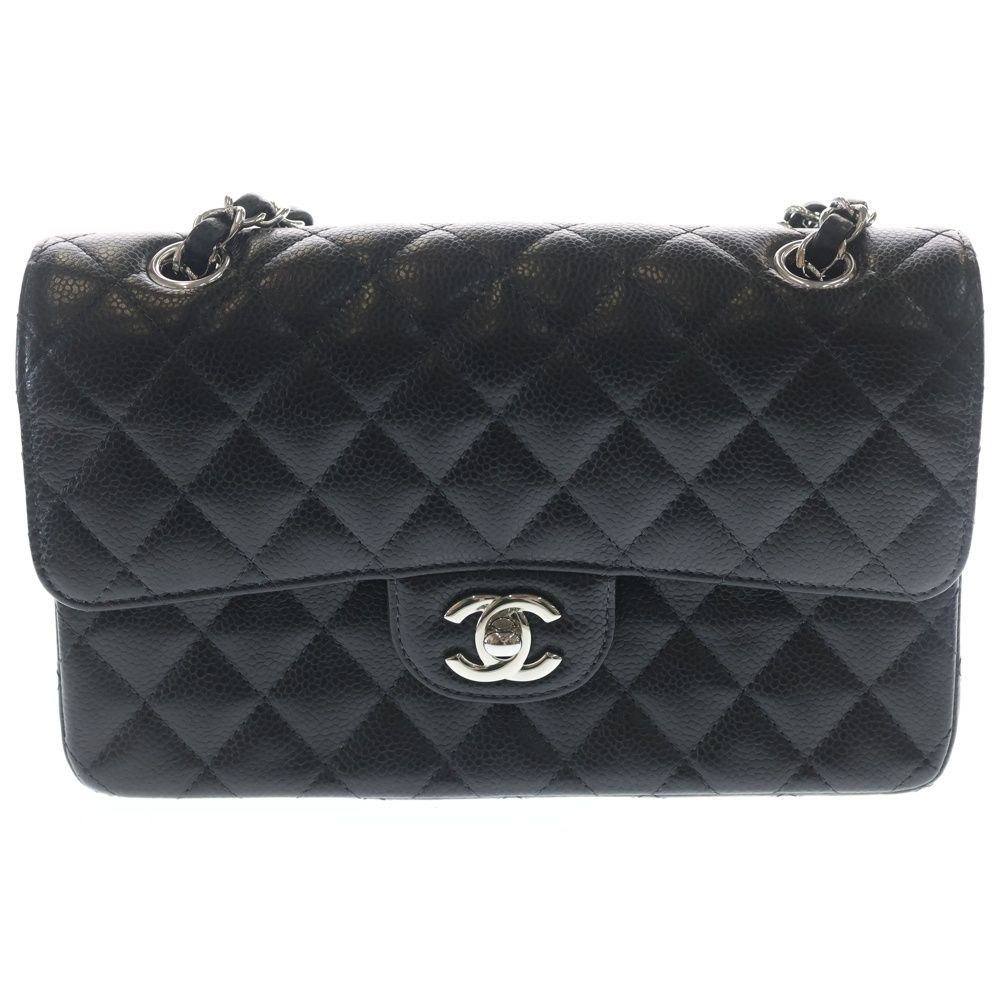Chanel Quilted 23 Double Flap Calfskin Chain Bag Handbag Black Silver