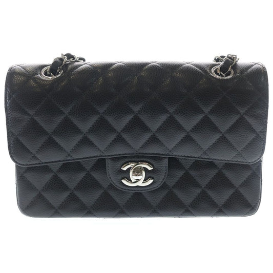 Chanel Quilted 23 Double Flap Calfskin Chain Bag Handbag Black Silver