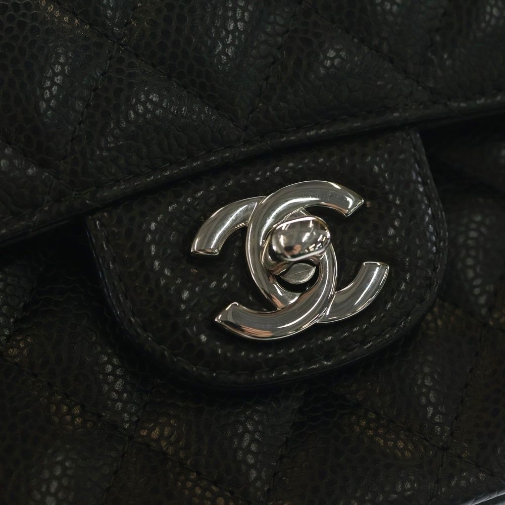 Chanel Quilted 23 Double Flap Calfskin Chain Bag Handbag Black Silver