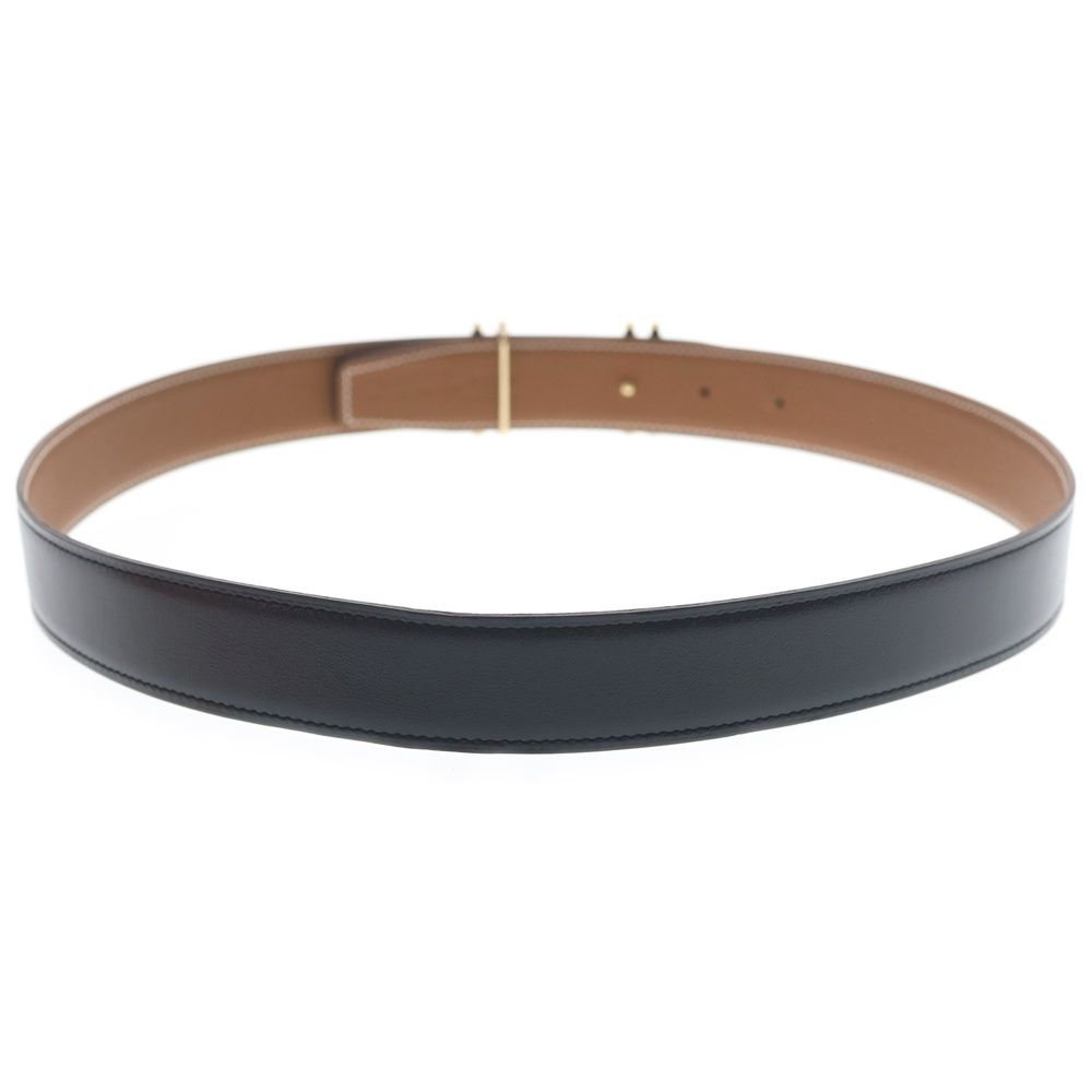 Hermes O Carre Gold Logo Buckle Reversible Leather Belt Black Brown