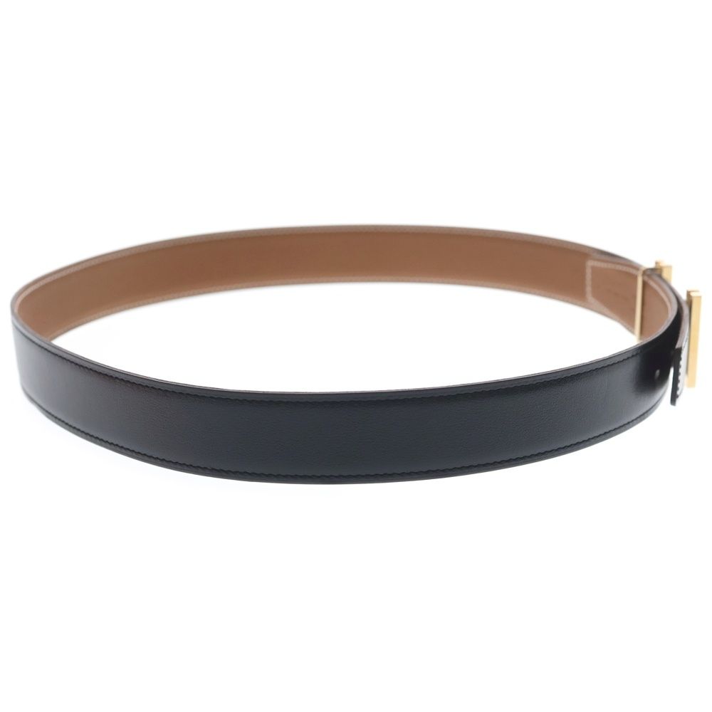 Hermes O Carre Gold Logo Buckle Reversible Leather Belt Black Brown