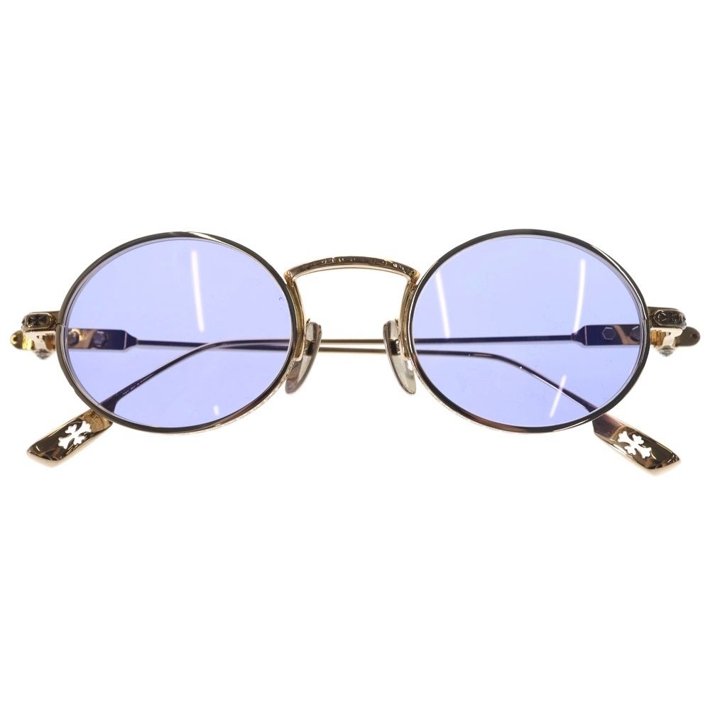 Chrome Hearts Honey Dipped CH Cross Oval Frame Sunglasses Eyewear Blue Gold