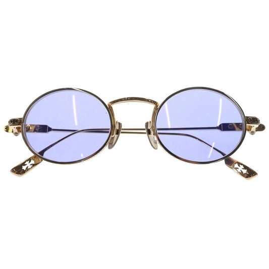 Chrome Hearts Honey Dipped CH Cross Oval Frame Sunglasses Eyewear Blue Gold