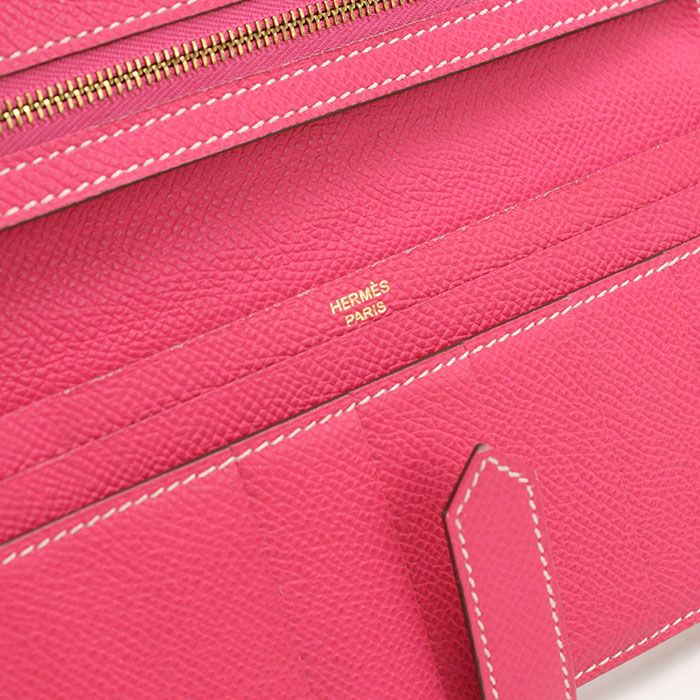 Hermes Bearn Souffle Wallet with Bifold Coin Purse Rose Tyrian