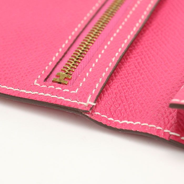 Hermes Bearn Souffle Wallet with Bifold Coin Purse Rose Tyrian