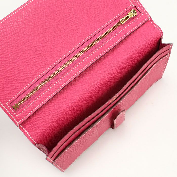 Hermes Bearn Souffle Wallet with Bifold Coin Purse Rose Tyrian