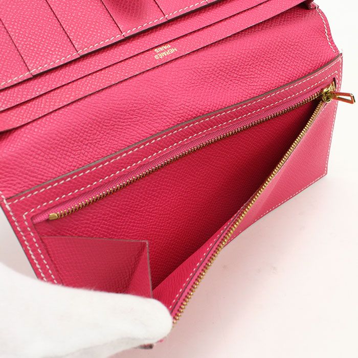 Hermes Bearn Souffle Wallet with Bifold Coin Purse Rose Tyrian