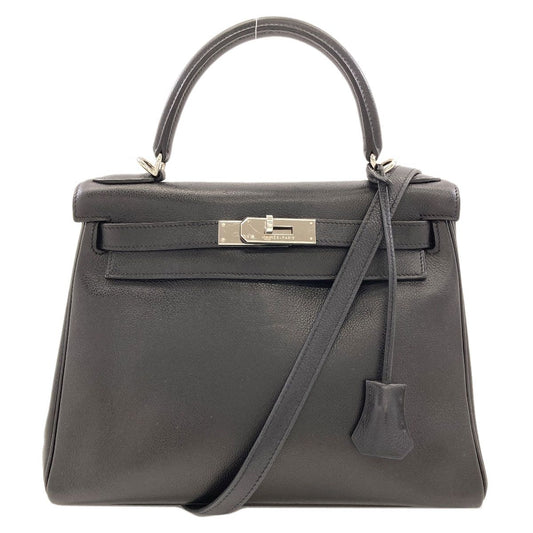 Hermes Kelly 28 Retourne Silver Handbag Epsom
