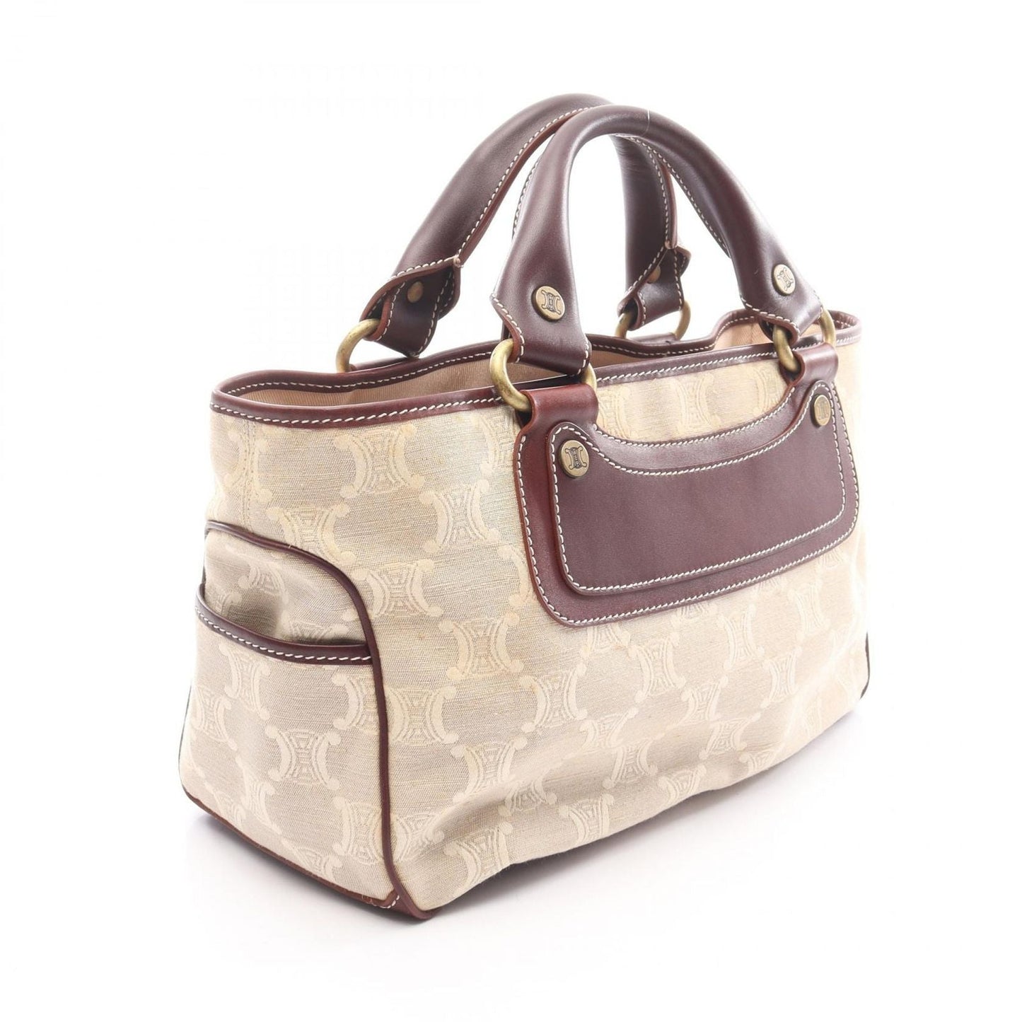 Celine Handbag Boogie Bag Beige Bordeaux Canvas Leather