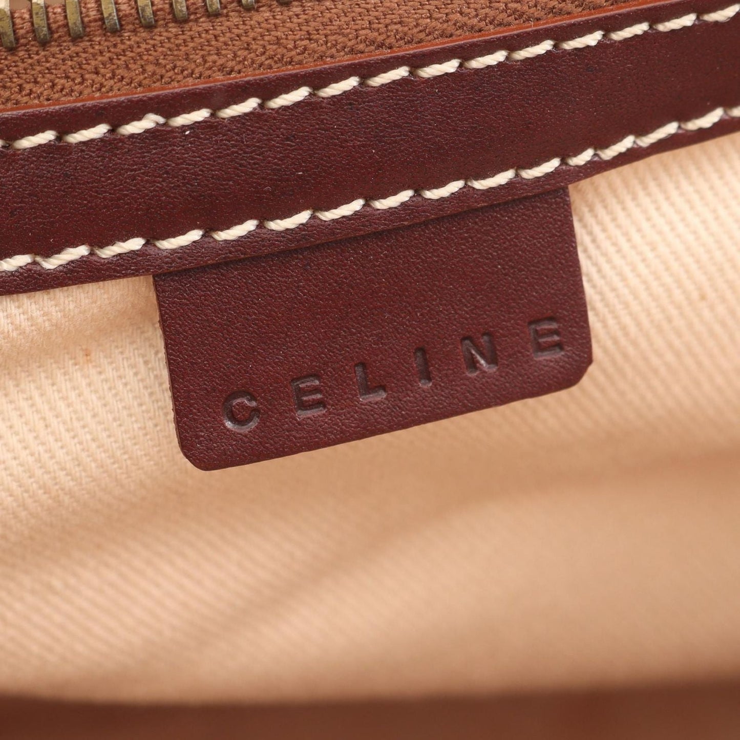 Celine Handbag Boogie Bag Beige Bordeaux Canvas Leather