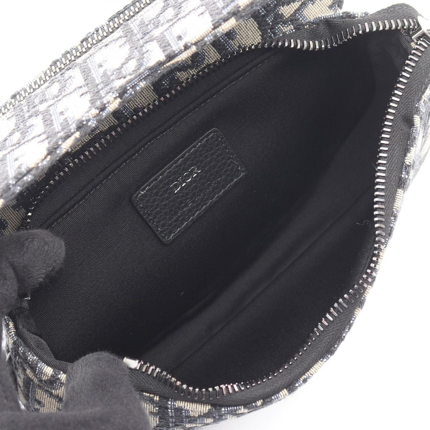 Dior Clutch Saddle Pouch White Beige Navy Canvas Oblique