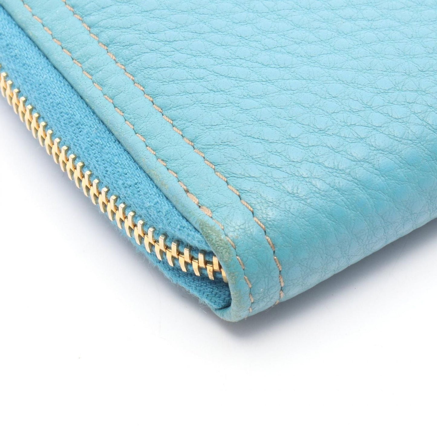 Prada Round Wallet Vitello Daino Blue Leather