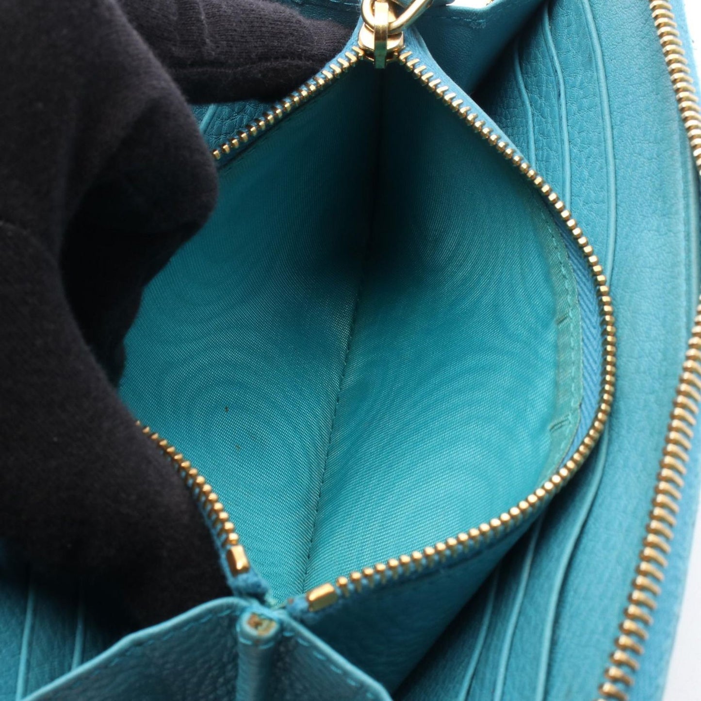 Prada Round Wallet Vitello Daino Blue Leather