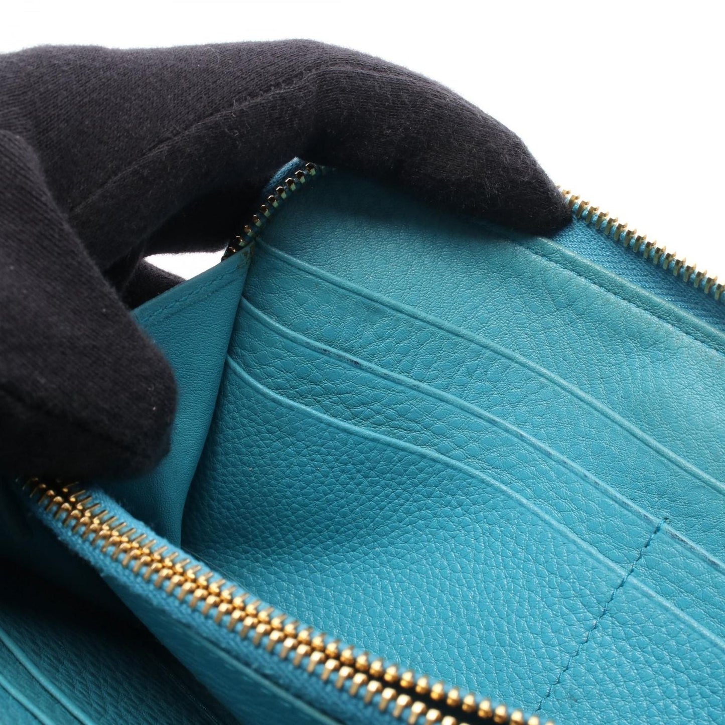 Prada Round Wallet Vitello Daino Blue Leather