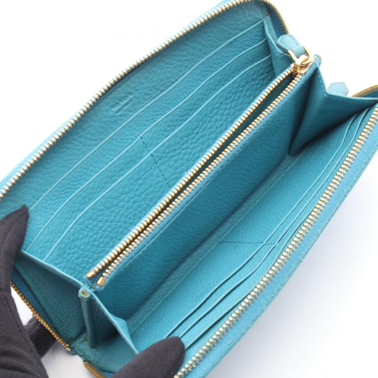 Prada Round Wallet Vitello Daino Blue Leather