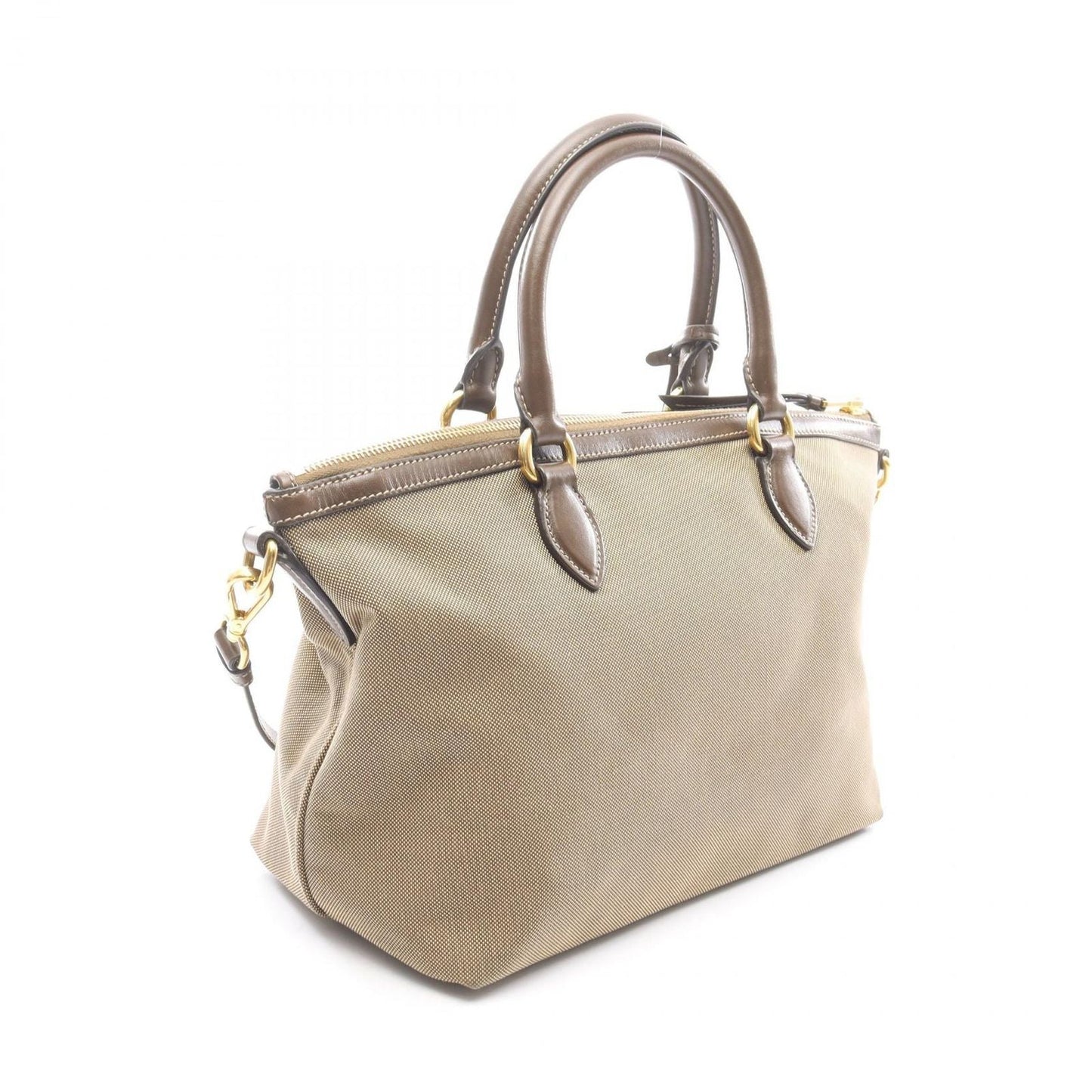 Prada Handbag Logo Jacquard 2-Way Beige Brown