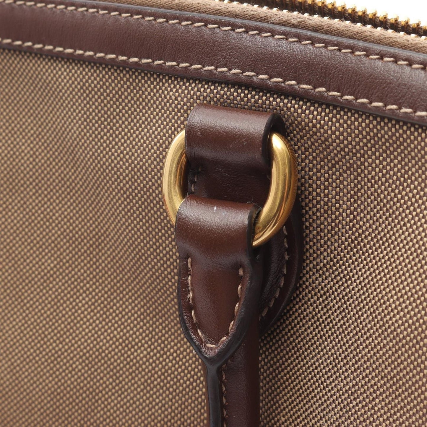 Prada Handbag Logo Jacquard 2-Way Beige Brown