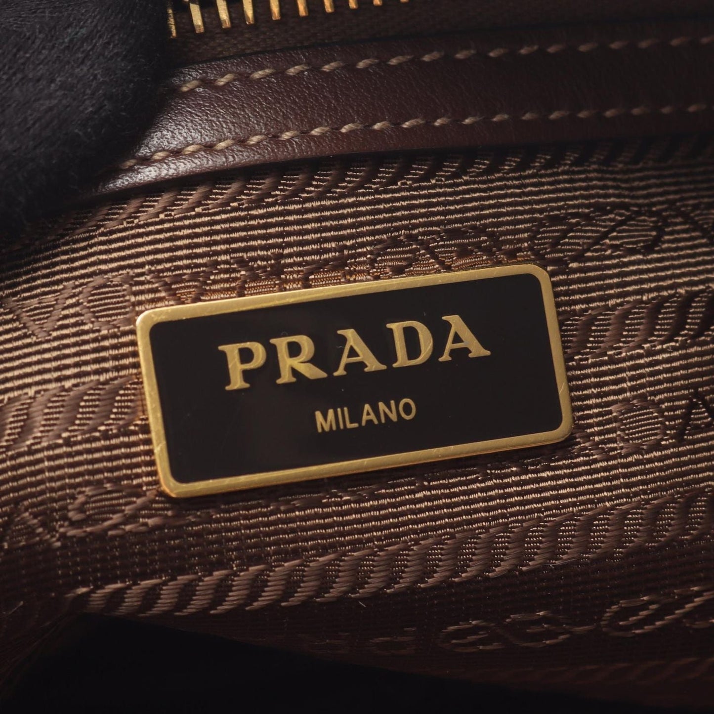 Prada Handbag Logo Jacquard 2-Way Beige Brown