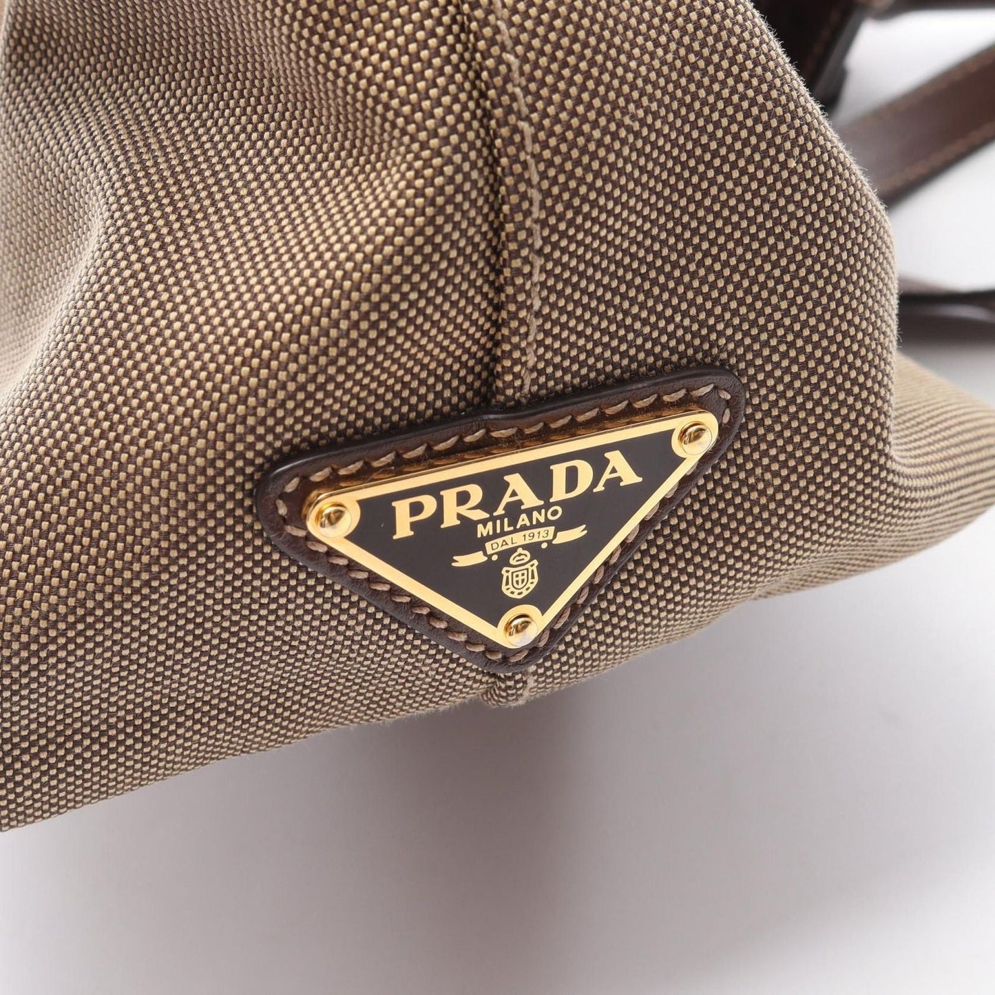 Prada Handbag Logo Jacquard 2-Way Beige Brown