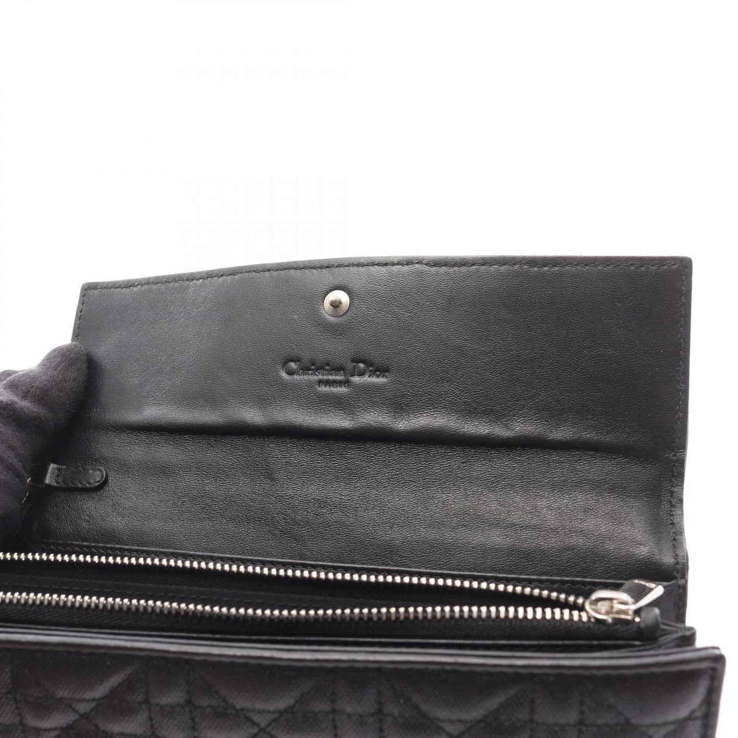 Dior Bifold Wallet Cannage Black Leather Zip