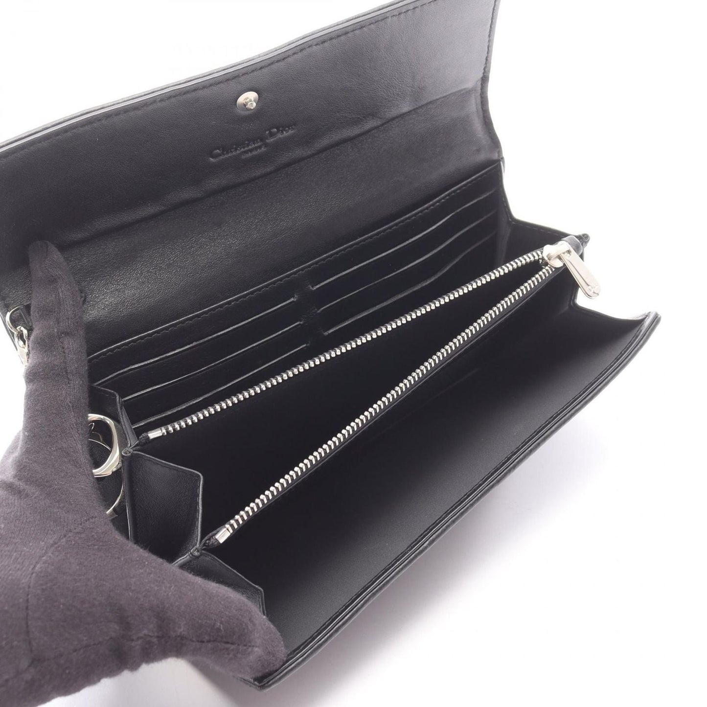 Dior Bifold Wallet Cannage Black Leather Zip