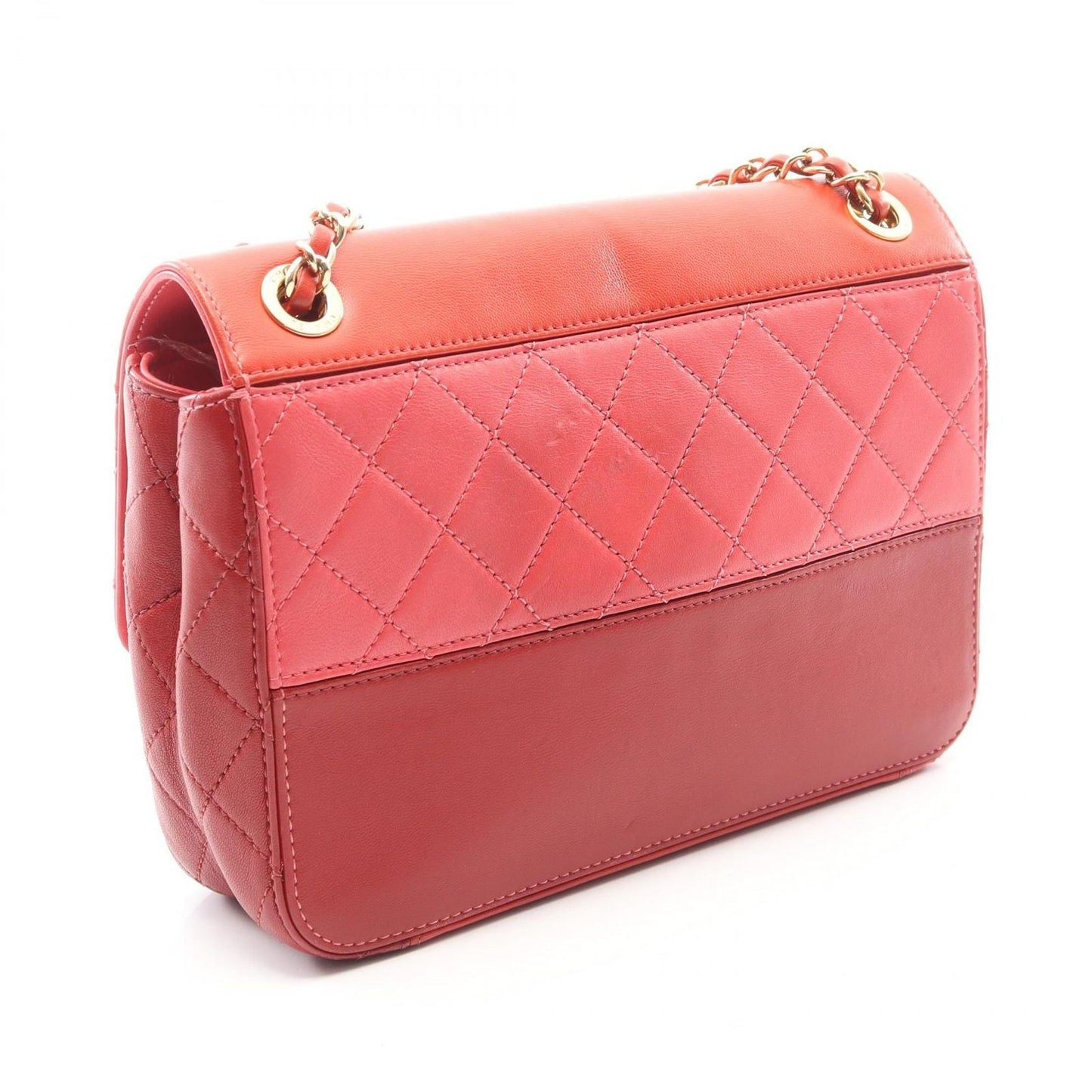 Chanel Shoulder Bag Quilted Red Pink Lambskin Bicolor Chain